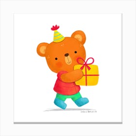 Teddy Bear With Birthday Gift Canvas Print
