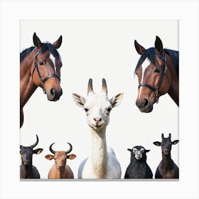 Group Of Horses And Goats 2 Canvas Print