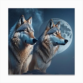 Two Wolves In The Moonlight 2 Canvas Print