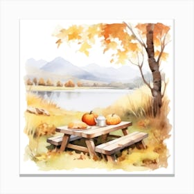 Watercolor Autumn Picnic Table 7 Canvas Print