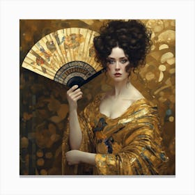 Woman With Fan, Gustav Klimt 4 Canvas Print