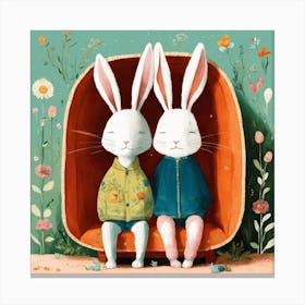 Happy Rabbits Cuddling1 Canvas Print