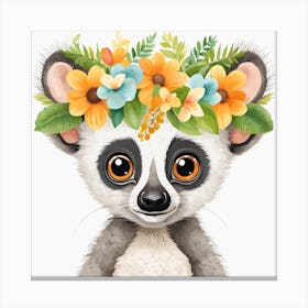 Floral Baby Lemur Nursery Illustration (15) Canvas Print