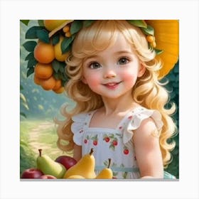 Little Girl With Fruit Canvas Print