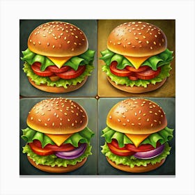 Set Of Four Colorful Burger Illustrations Canvas Print