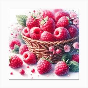 A basket of Raspberries Canvas Print