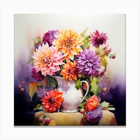 AI Radiant Dahlia Dreams: Capturing Nature's Palette with Passionate Brushstrokes  Canvas Print