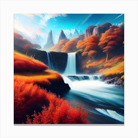 Waterfall In Autumn 8 Canvas Print