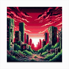 8-bit post-apocalyptic city ruins 1 Canvas Print