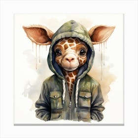 Watercolour Cartoon Giraffe In A Hoodie 1 Canvas Print