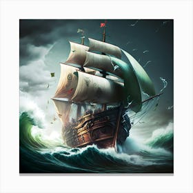 Pirate Ship In Stormy Sea 1 Canvas Print