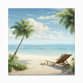 Beach Scene With Palm Trees Canvas Print