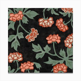 Chrysanthemum Woodblock - Black Canvas Print