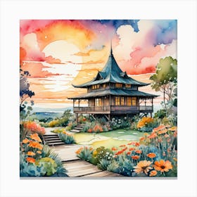 Asian House At Sunset Canvas Print