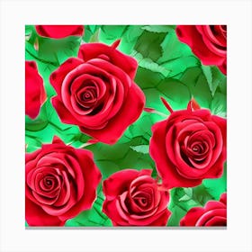 Roses On Green Background Canvas Print