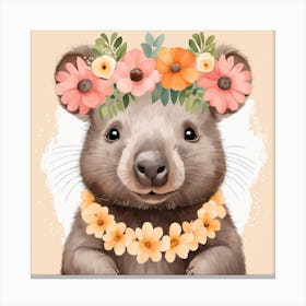 Floral Baby Wombat Nursery Illustration (3) Canvas Print