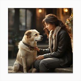 Woman With A Dog Canvas Print