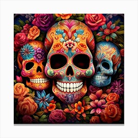 Maraclemente Many Sugar Skulls Colorful Flowers Vibrant Colors 11 Canvas Print