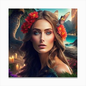 Beautiful Woman In The Forest Canvas Print