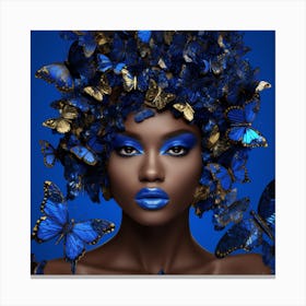 Blue Butterfly Woman Canvas Print