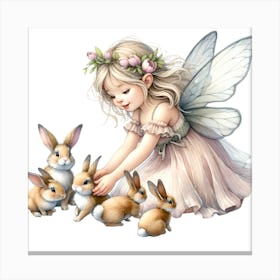 Fairy With Rabbits Canvas Print