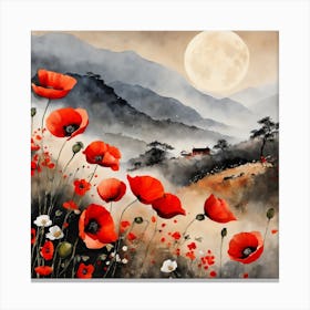Poppy Landscape Painting (20) Canvas Print