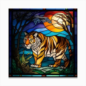 Tiger, stained glass, rainbow colors Canvas Print