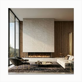 Modern Geometric Fireplace Sleek Lines Sharp Angles Accentuated By Brass Elements Positioned Cen Canvas Print