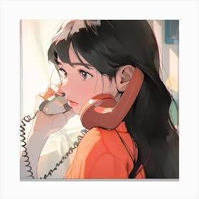 Anime Girl Talking On The Phone 2 Canvas Print