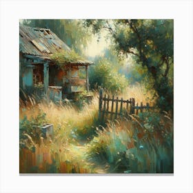 Old House In The Countryside Field, Acrylic Painting Style Canvas Print