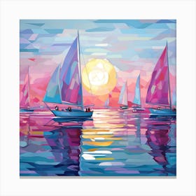 Sailboats At Sunset 6 Canvas Print