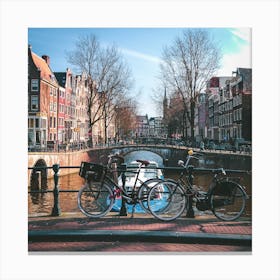 Amsterdam Canal Bikes Square Canvas Print
