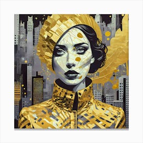 Abstract Illustration Girl With Golden Details Canvas Print