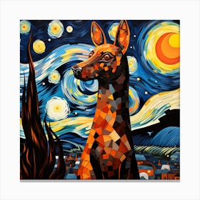 Starry Night Dog Painting Canvas Print