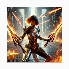 Female Warrior Flame Blade Scifi Canvas Print