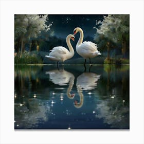 Two Swans forming a heart love Canvas Print