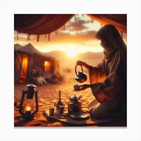 Bedouin Pouring Tea At Dusk Canvas Print