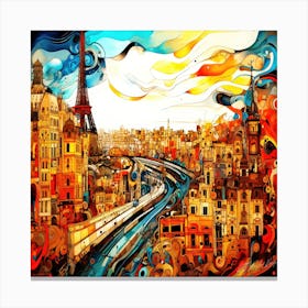 A Paris Street - Paris Eiffel Tower Cityscape Canvas Print