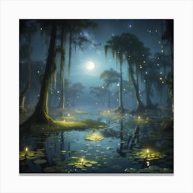 Dreamshaper V7 A Mysterious Moonlit Swamp Where The Croak Of F 0 Canvas Print