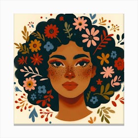 Afro Girl With Flowers Canvas Print