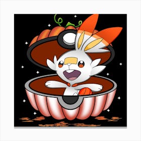 Scorbunny In Pumpkin Ball - Pokemon Halloween Canvas Print