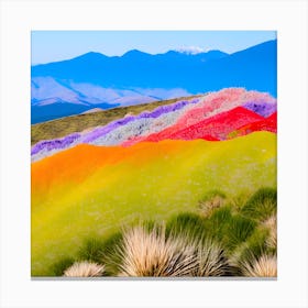 Multi Coloured Mountains Multi Coloured Grasses Stacked Together Blue Skies And Tranquil Nature (1) Canvas Print