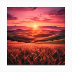 Sunset Over A Wheat Field Canvas Print