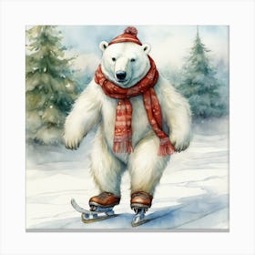 Polar Bear On Ice Skates Canvas Print