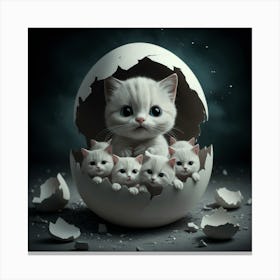 Mother cat and her babies Canvas Print