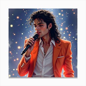 Watercolor Illustration Of Michael Jackson Amidst Twinkling Lights 1 Canvas Print