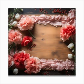 Pink Carnations On Wooden Background 1 Canvas Print