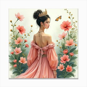 Elegant Empress With Watercolor Vibrant Garden 1 Canvas Print