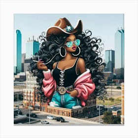Cowgirl In Dallas Canvas Print