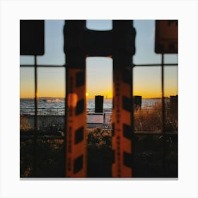 Sunset Through A Fence In NYC Canvas Print
